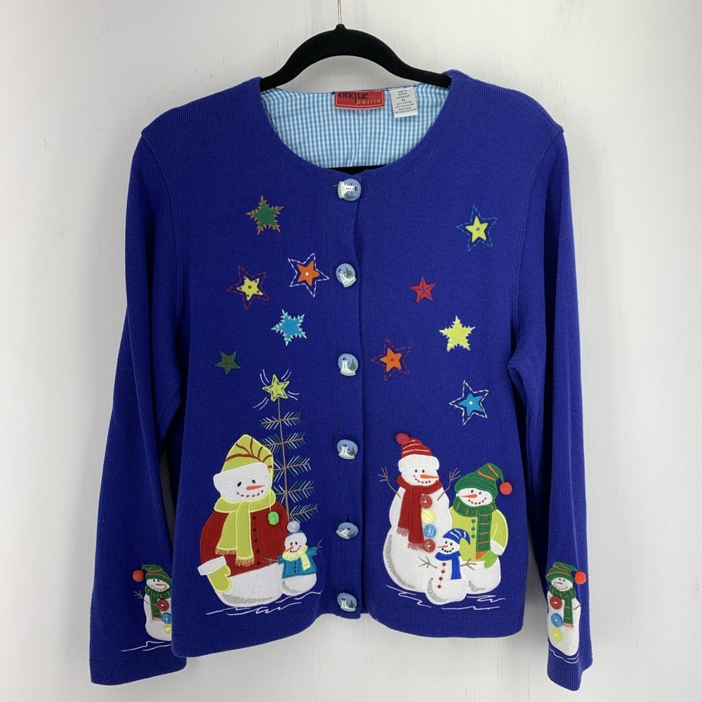 Vintage Onque Womens PL Cardigan Sweater Ugly  Christmas Holiday Embroidered 90s